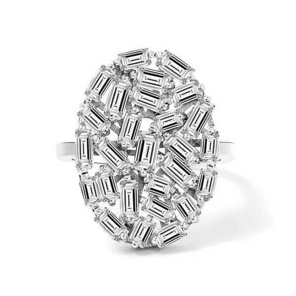 Handmade Emerald Cut Cluster Oval Shaped 925 Sterling Silver Ring