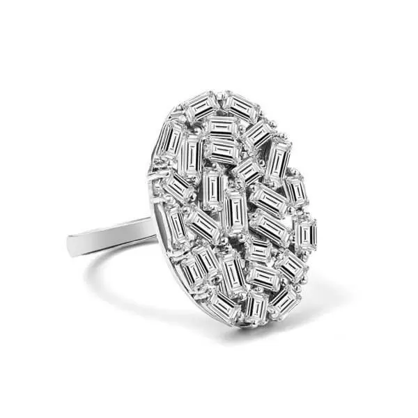 Handmade Emerald Cut Cluster Oval Shaped 925 Sterling Silver Ring