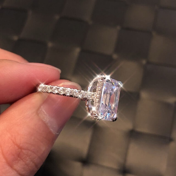 Handmade 2 ct Emerald Cut 925 Sterling Silver Ring