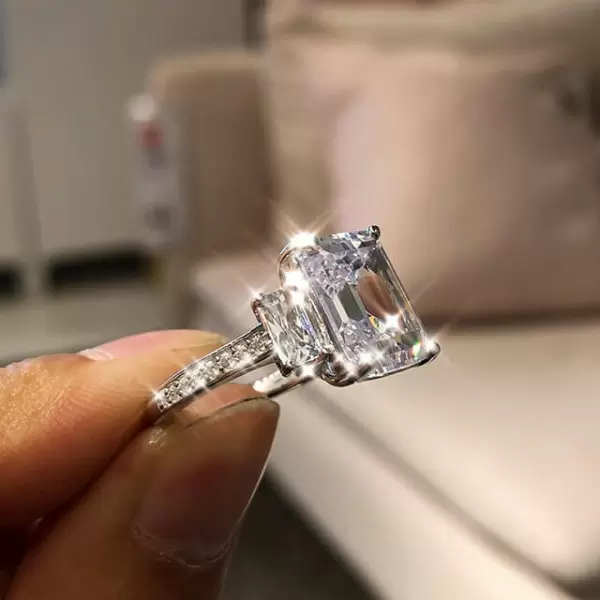 Handmade  3.3 ct  Emerald Cut 925 Sterling Silver Engagement Ring