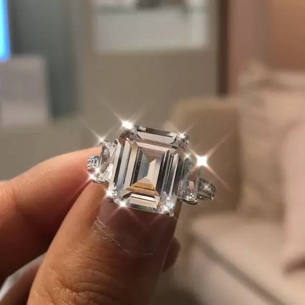 Handmade  3.3 ct  Emerald Cut 925 Sterling Silver Engagement Ring