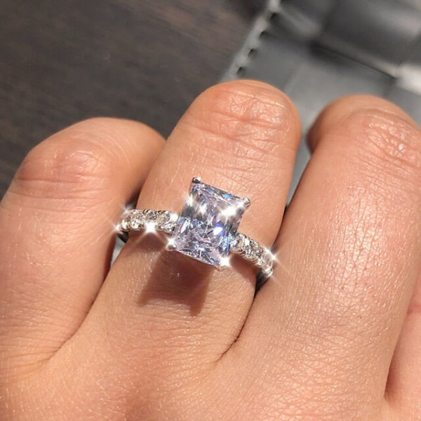 Handmade  1.9 ct  Radiant Cut 925 Sterling Silver Engagement Ring