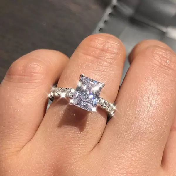 Handmade  1.9 ct  Radiant Cut 925 Sterling Silver Engagement Ring