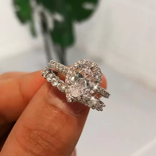 Handmade Halo 2 ct Pear Cut Wedding Set
