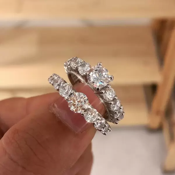 Handmade 0.8 ct Round Cut Sterling Silver 2 Pieces Wedding Set
