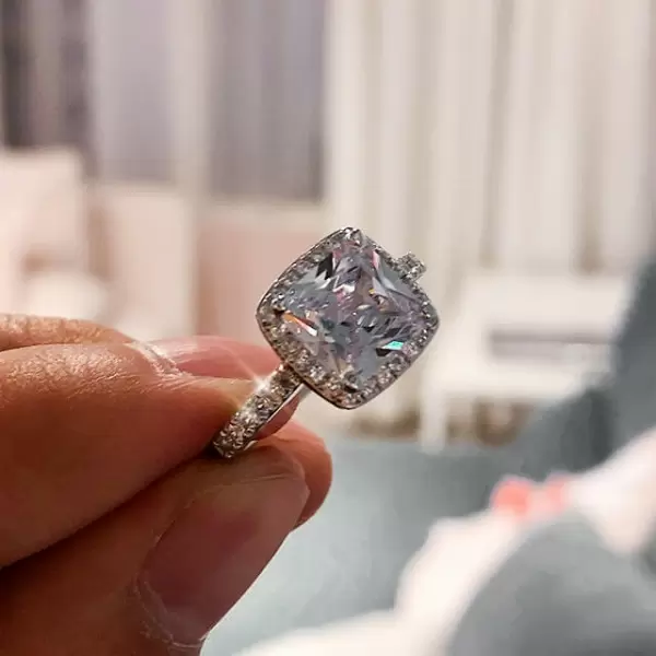 Handmade Halo 1.2 ct Cushion Cut Sterling Silver Ring