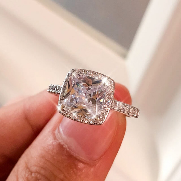 Handmade Halo 1.2 ct Cushion Cut Sterling Silver Ring