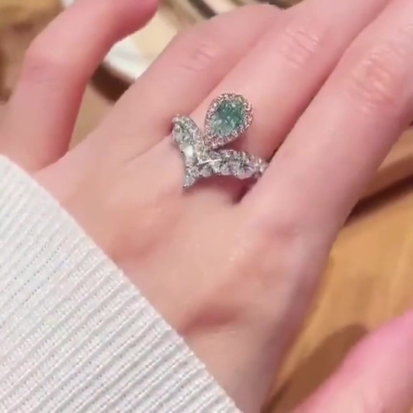 Pear Cut Crown Sapphire Engagement Ring