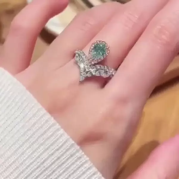 Pear Cut Crown Sapphire Engagement Ring