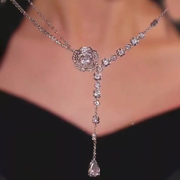 Flower Design White Sapphire Necklace