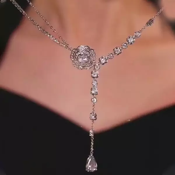 Flower Design White Sapphire Necklace