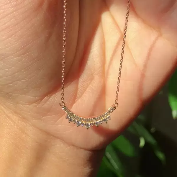 Round Cut White Sapphire Crown Necklace in Gold