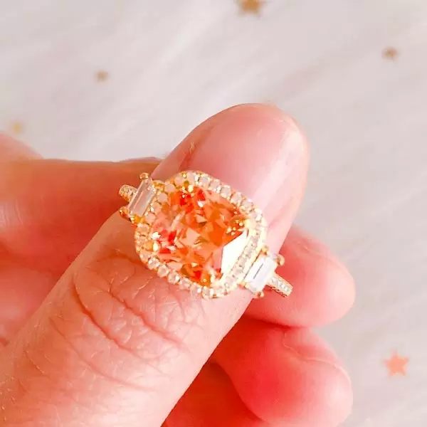 Handmade 3 CT Cushion Cut Champagne Sterling Silver Ring