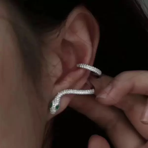 Round Cut White Sapphire Snake Stud Earrings Climbers