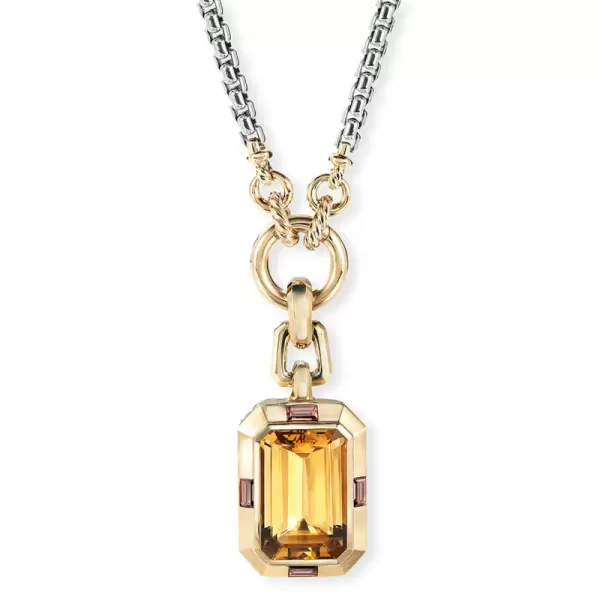 Emerald Cut Champagne Sapphire Necklace Pendant