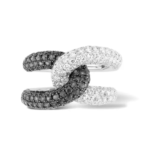 Paved White Black Sapphire Bold Knot Unisex Ring