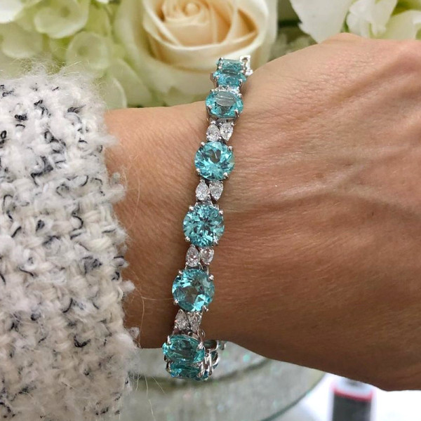 オープニング 大放出セール 30ctw Round SayaBling | Bracelet Tourmaline Paraiba Cut アクセサリー
