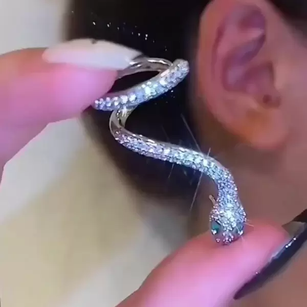 Round Cut White Sapphire Snake Stud Earrings Climbers