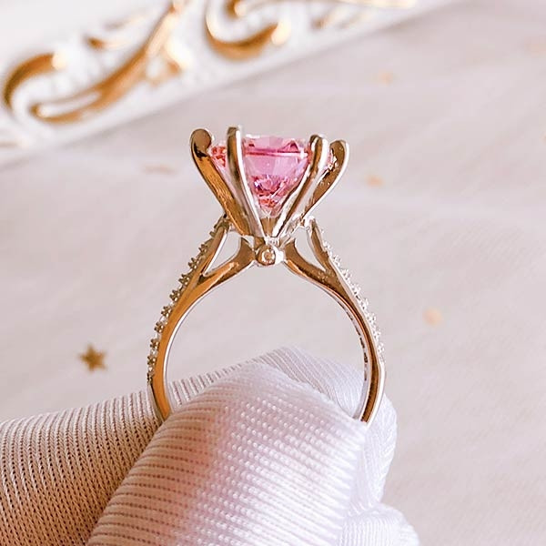 3.5 CT Round Cut Fancy Pink Stone Sterling Silver Ring