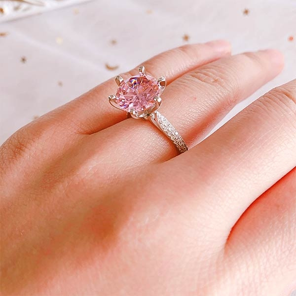 3.5 CT Round Cut Fancy Pink Stone Sterling Silver Ring