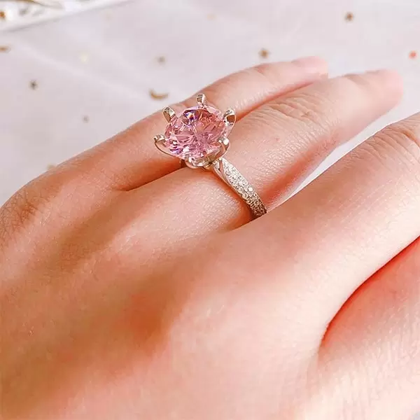 3.5 CT Round Cut Fancy Pink Stone Sterling Silver Ring