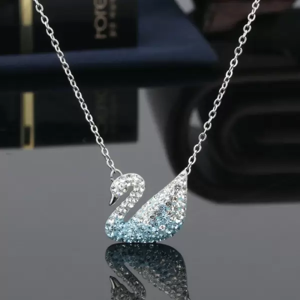 Handmade Gradient Sky Blue Swan Pendant Necklace