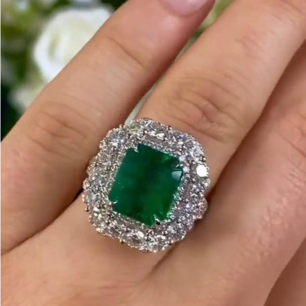 6ct Emerald Double Halo Engagement Ring