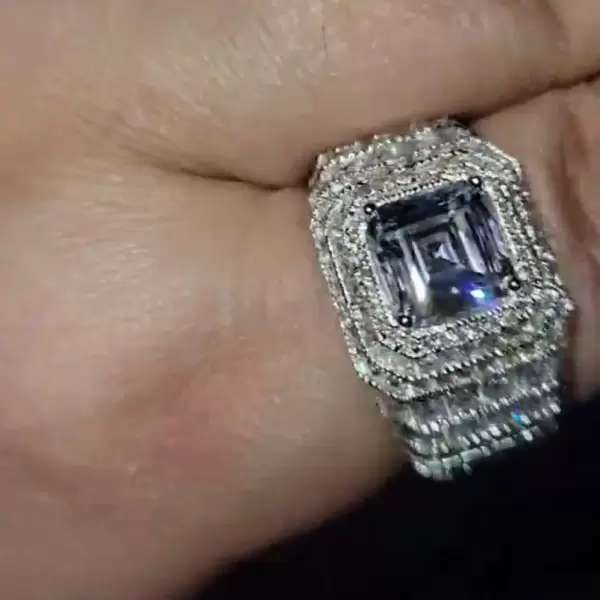 Micro-pave Setting Asscher Cut Engagement Ring