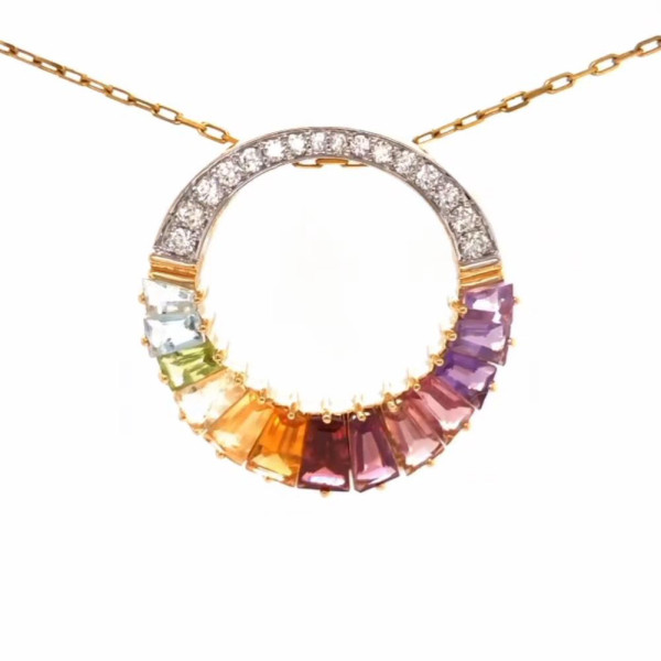 7.6ctw Invisible Set Rainbow Sapphire Pendant Necklace