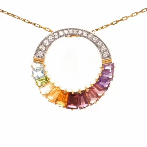 7.6ctw Invisible Set Rainbow Sapphire Pendant Necklace