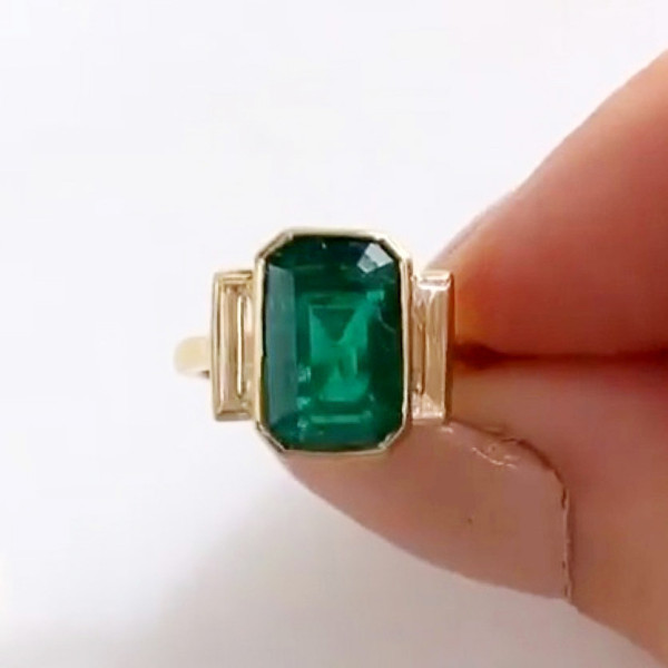 5ct Emerald Cut Bezel Set Engagement Ring