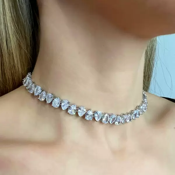 50CTW Pear Cut White Sapphire Tennis Necklace