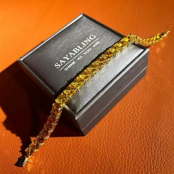 50ctw Princess Cut Fancy Yellow Sapphire Bracelet in Gold