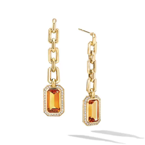 4.25ct Emerald Cut Champagne Sapphire Drop Earrings