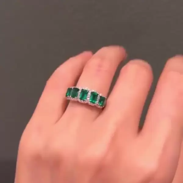 3.57ct Emerald Cut Green Sapphire Wedding Band