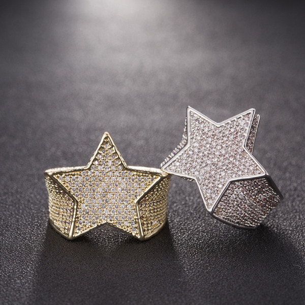 Men's Micro-pave Setting  Round Cut White Sapphire Star Ring
