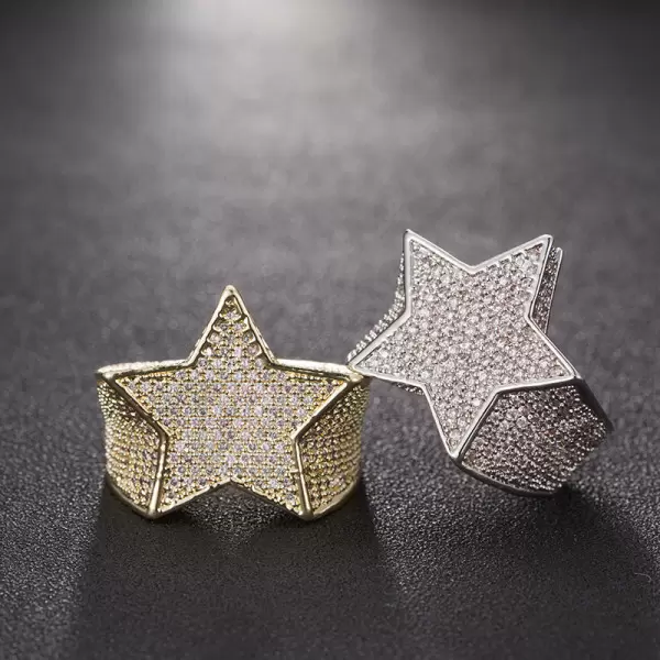 Men's Micro-pave Setting  Round Cut White Sapphire Star Ring