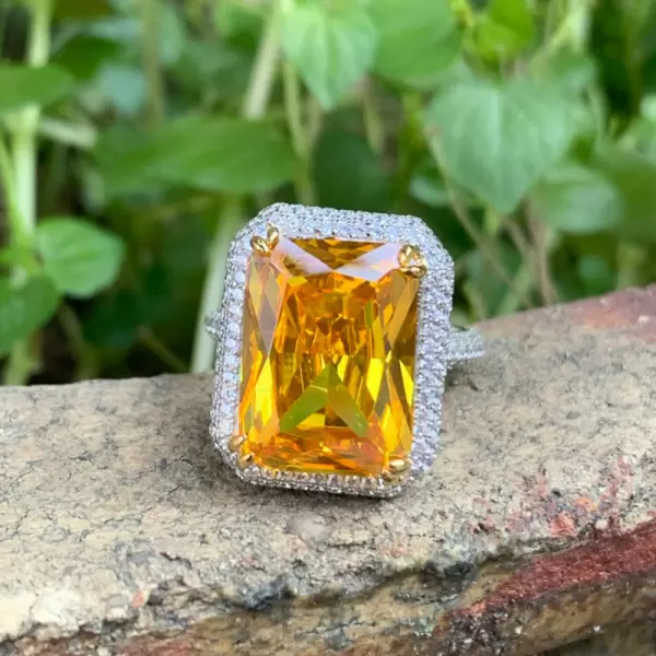 14ct Radiant Cut Yellow Sapphire Double Halo Cocktail Ring SayaBling