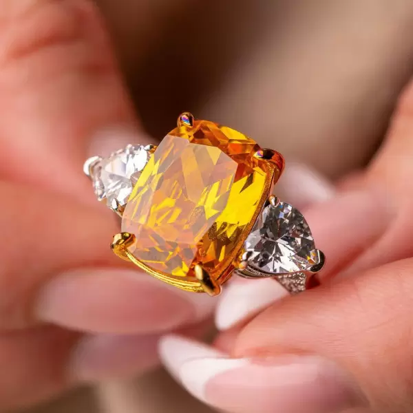 14ct Cushion Cut Yellow Sapphire Engagement Ring