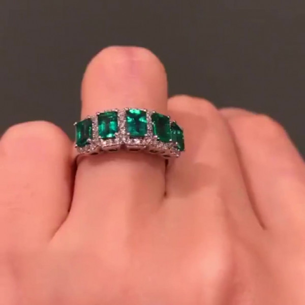 Emerald And mossanite For Someone Special Emerald Finger Band 925 Sterling Silver Ring Of-Emerald