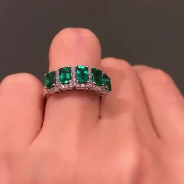 3.57ct Emerald Cut Green Sapphire Wedding Band