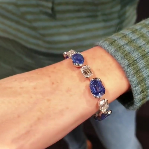 Emerald Cut White&Sapphire Blue Wrist Chain Bracelet