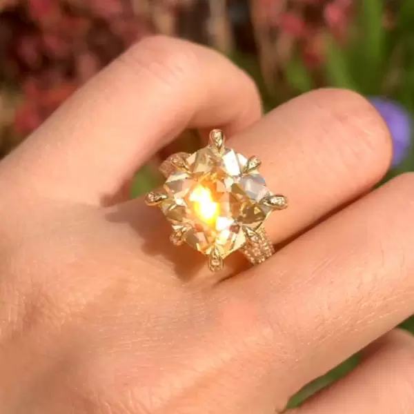 12.6ct Cushion Cut Yellow Sapphire Engagement Ring