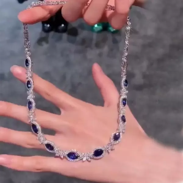 Round&Marquise Cut White&Blue Sapphire Necklace