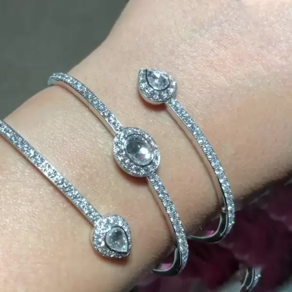 Pear & Round Cut White Sapphire Open Cuff Bracelet