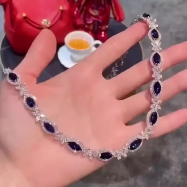Round&Marquise Cut White&Blue Sapphire Necklace