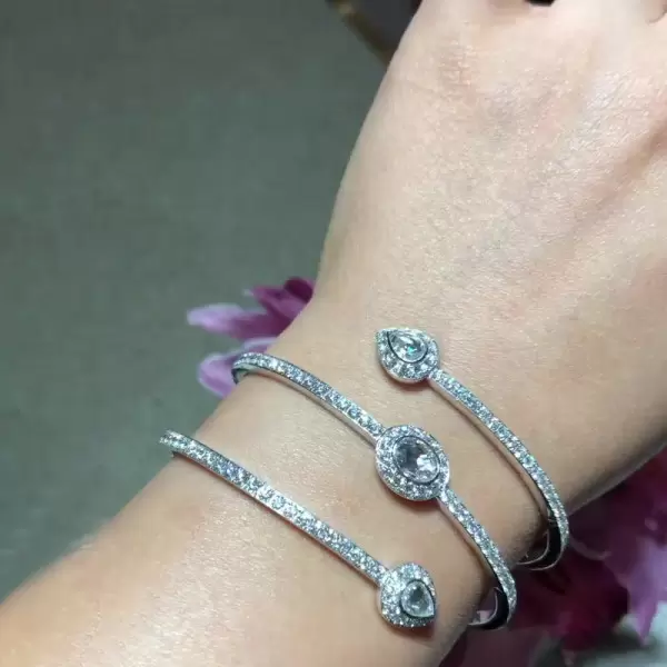 Pear & Round Cut White Sapphire Open Cuff Bracelet