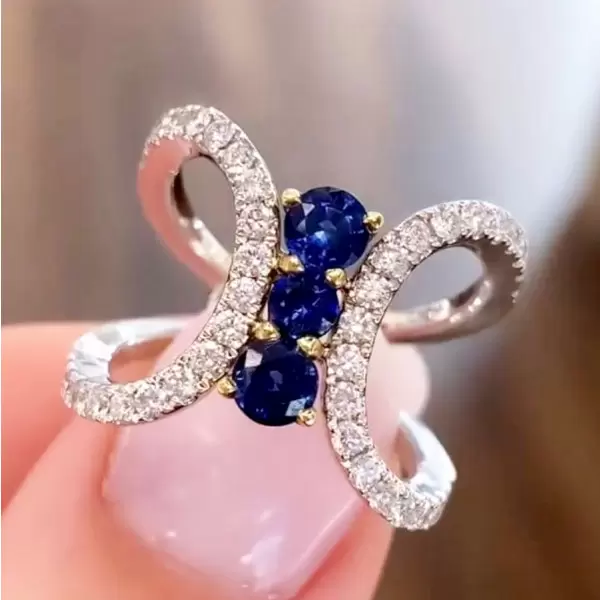 5.6ctw Blue & White Sapphire Butterfly Cocktail Ring