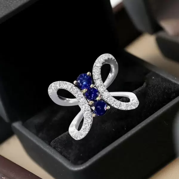 5.6ctw Blue & White Sapphire Butterfly Cocktail Ring