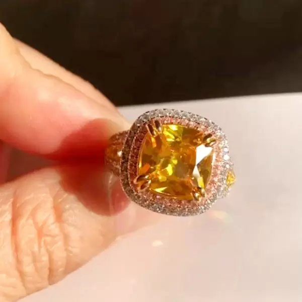 5.6ct Cushion Cut Yellow Sapphire Engagement Ring